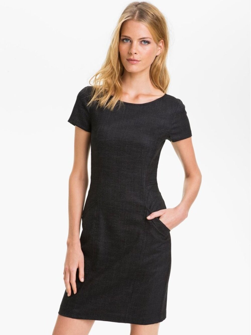 Theory Nuriana Charcoal Gray Stretch Wool Sheath Dress with Pockets - Size 2